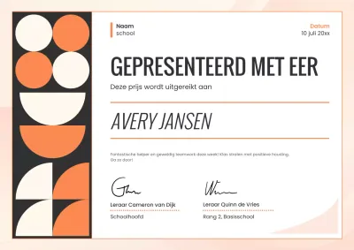 Oranje geometrische schoolcertificaatposter