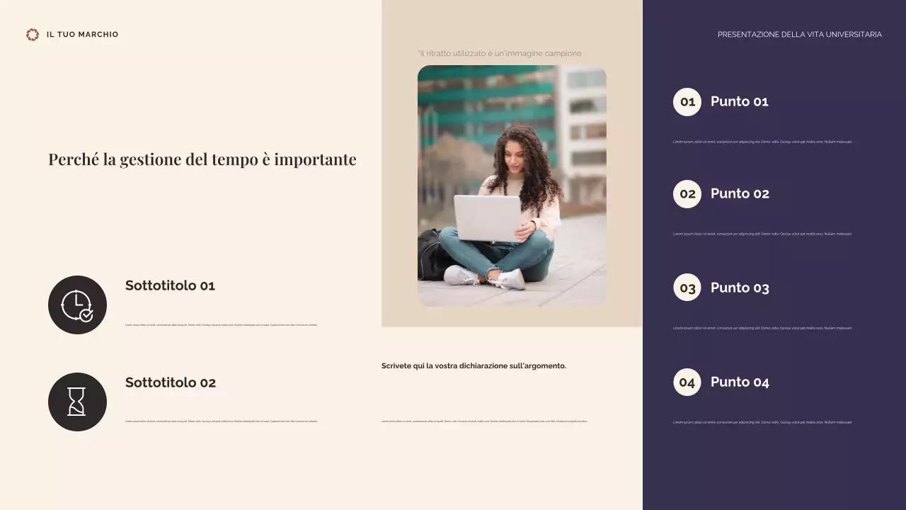 Presentazione della vita universitaria beige e blu