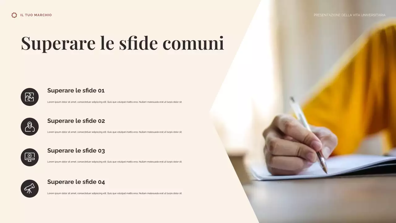 Presentazione della vita universitaria beige e blu