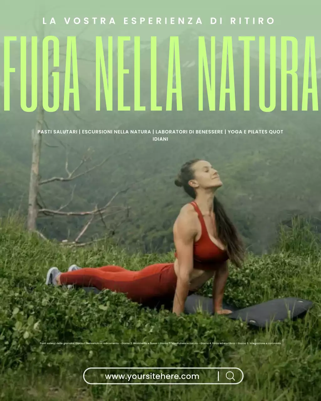 Post di Instagram sul benessere del ritiro nella natura verde