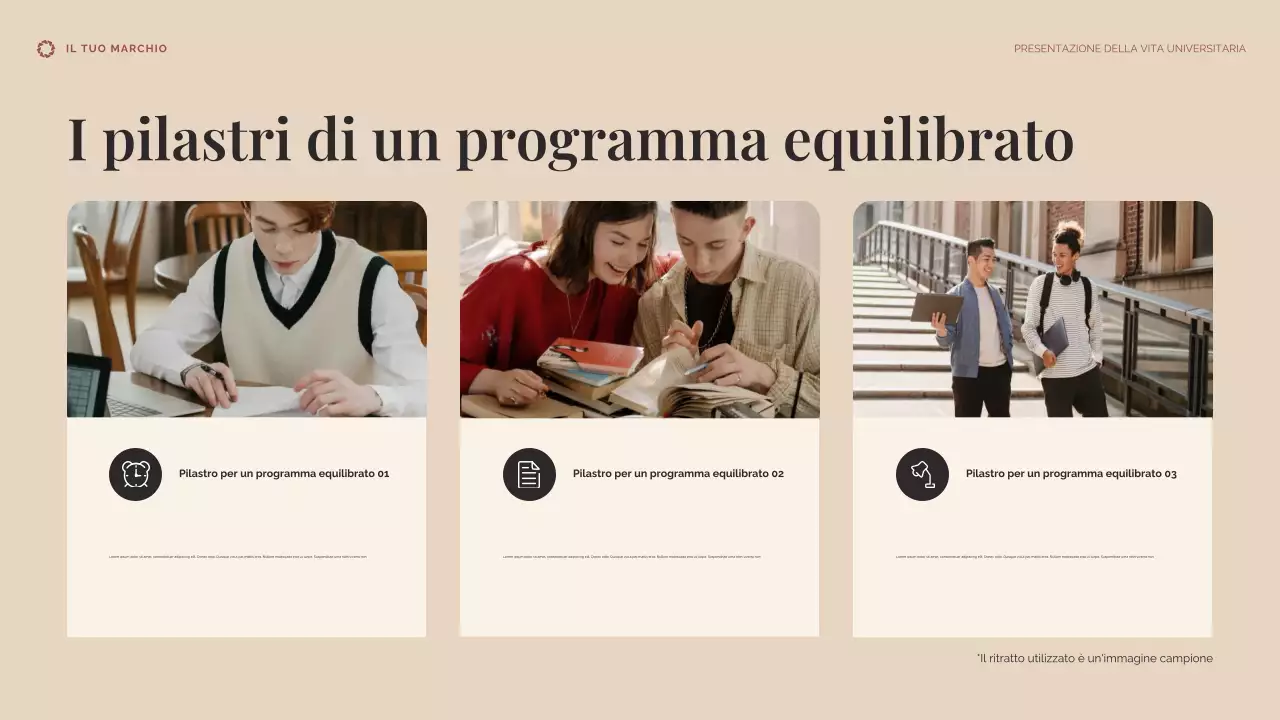 Presentazione della vita universitaria beige e blu