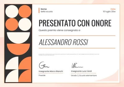 Poster del certificato scolastico geometrico arancione