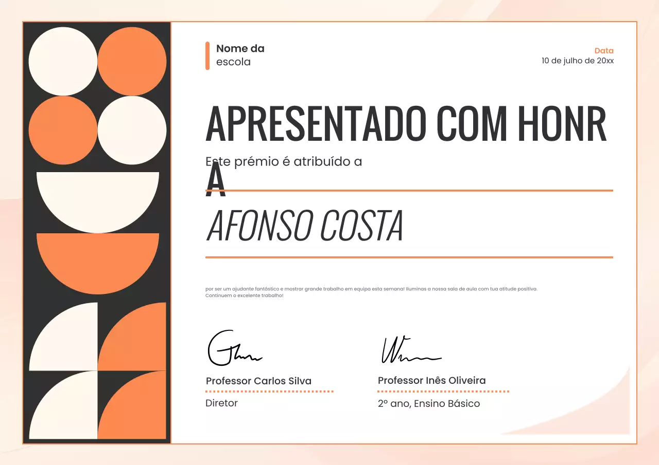Cartaz de Certificado Escolar Geométrico Laranja
