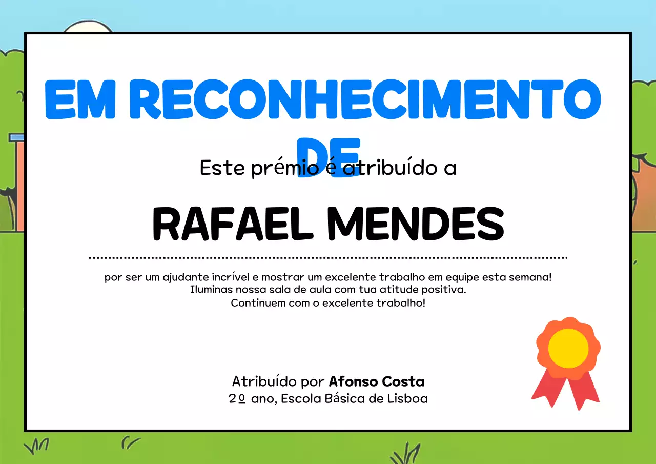 Cartaz do Certificado de Prêmio Infantil Simples Azul