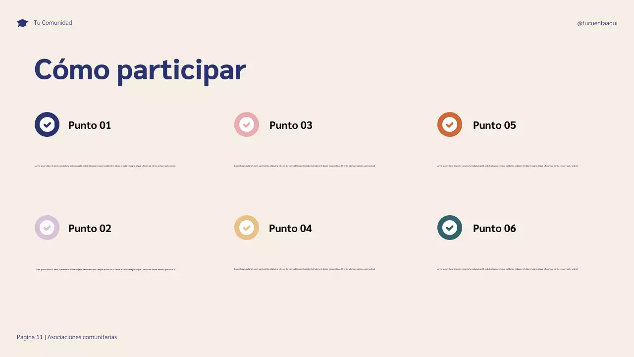 Presentación ilustrativa de las asociaciones comunitarias en azul y morado para el éxito estudiantil