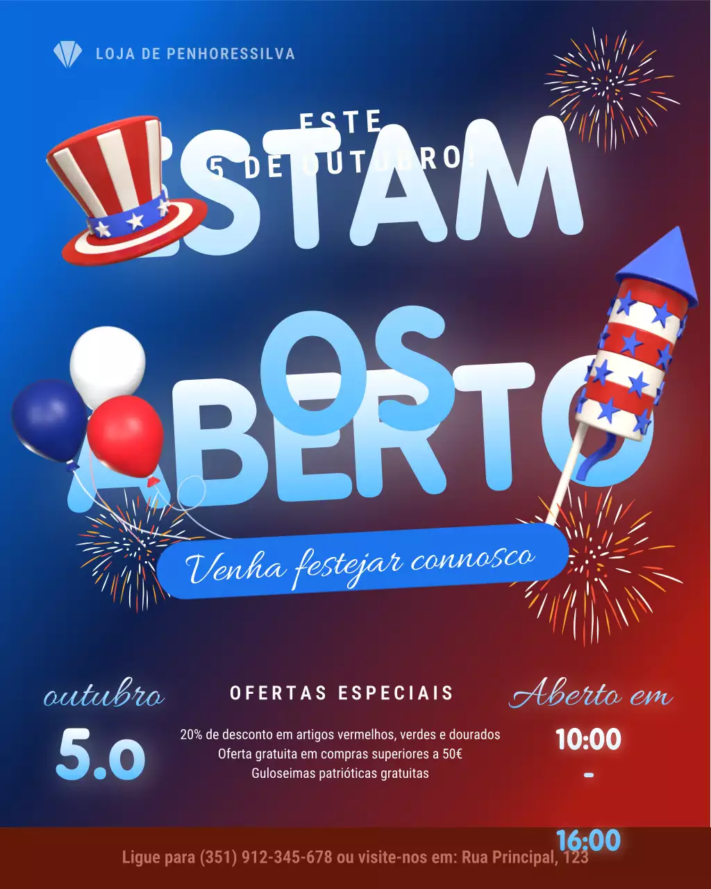 Aviso de Operações do Feriado de Quatro de Julho em Azul e Vermelho - Postagem no Instagram