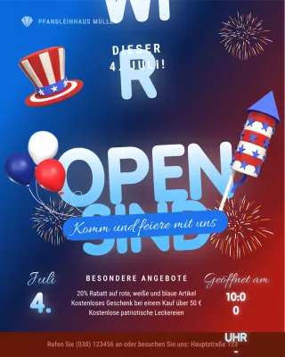 Blauer und roter festlicher Spaß – Hinweis zu den Feiertagsaktivitäten am 4. Juli – Instagram-Post