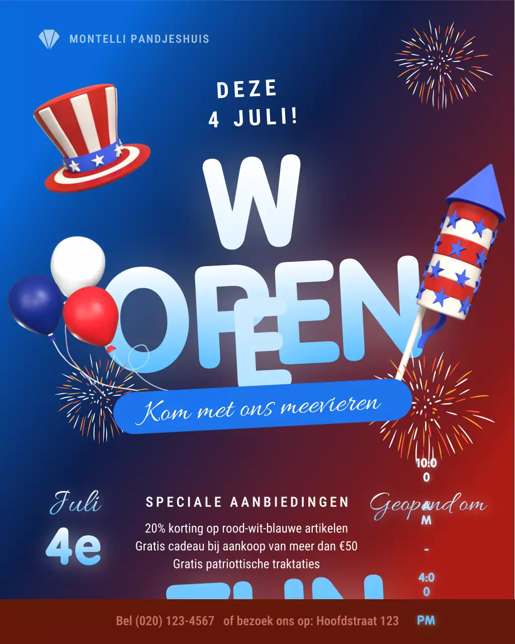 Blauw en Rood Feestelijk Plezier Vierde Juli Vakantie Operaties Kennisgeving Instagram-bericht