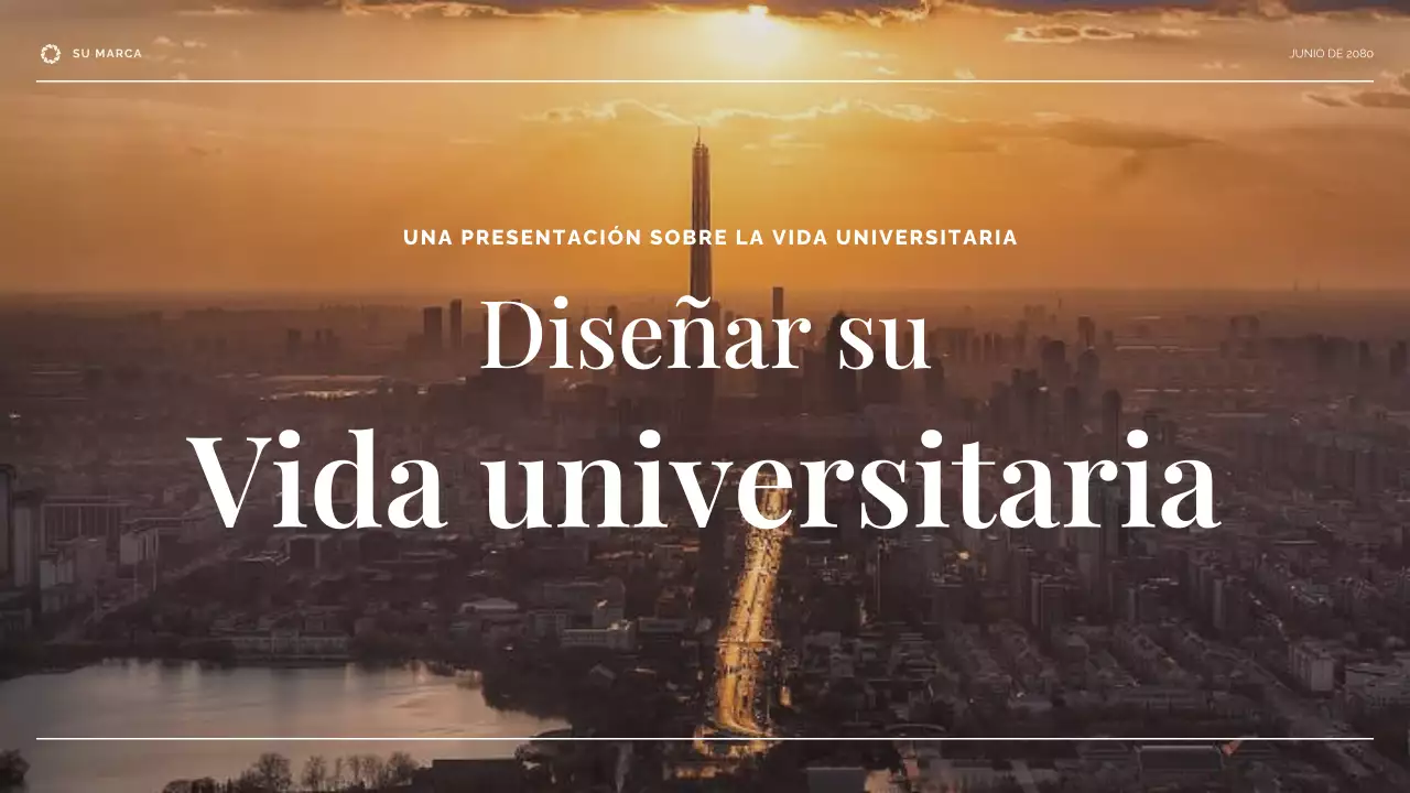 Presentación de la vida universitaria en beige y azul