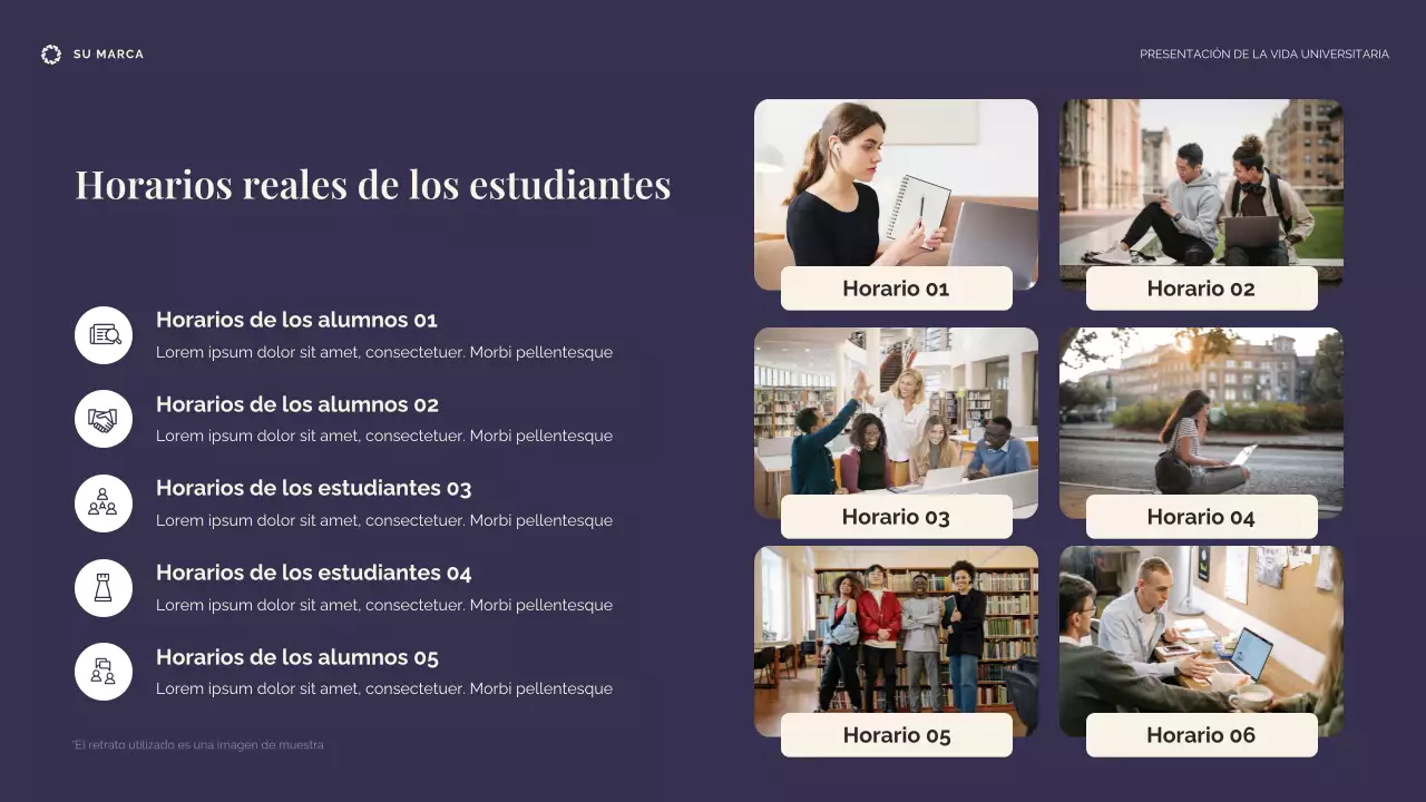 Presentación de la vida universitaria en beige y azul