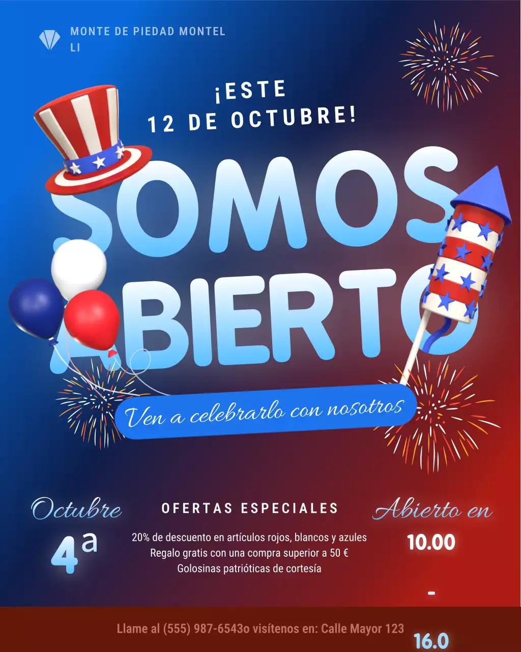 Aviso de operaciones festivas del 4 de julio de diversión festiva azul y roja Publicación de Instagram