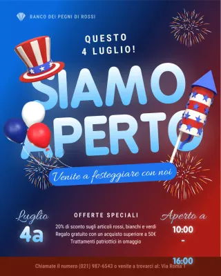 Avviso operativo per le festività del 4 luglio, post su Instagram dedicato al divertimento festivo blu e rosso