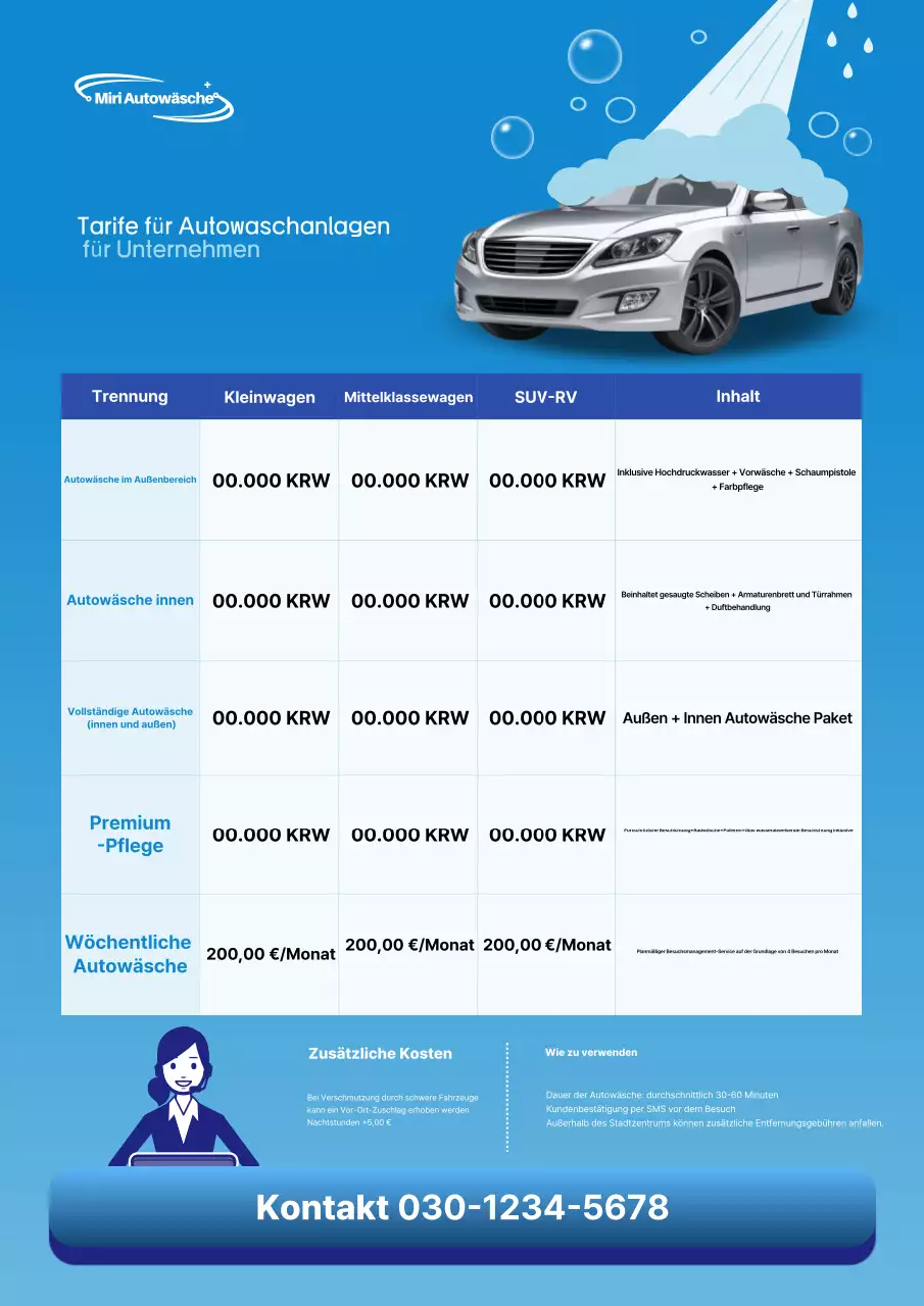 Blue Simple Autowasch-Preisleitfaden