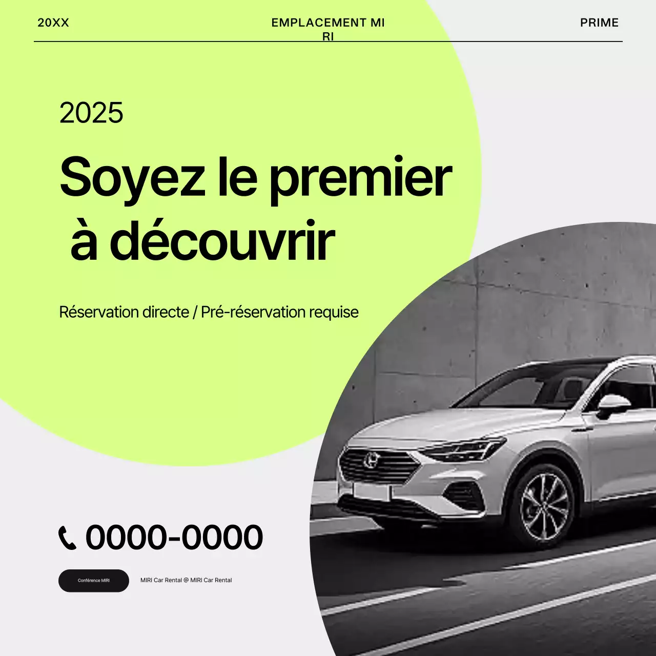 Annonce simple de location de voiture en gris et vert citron