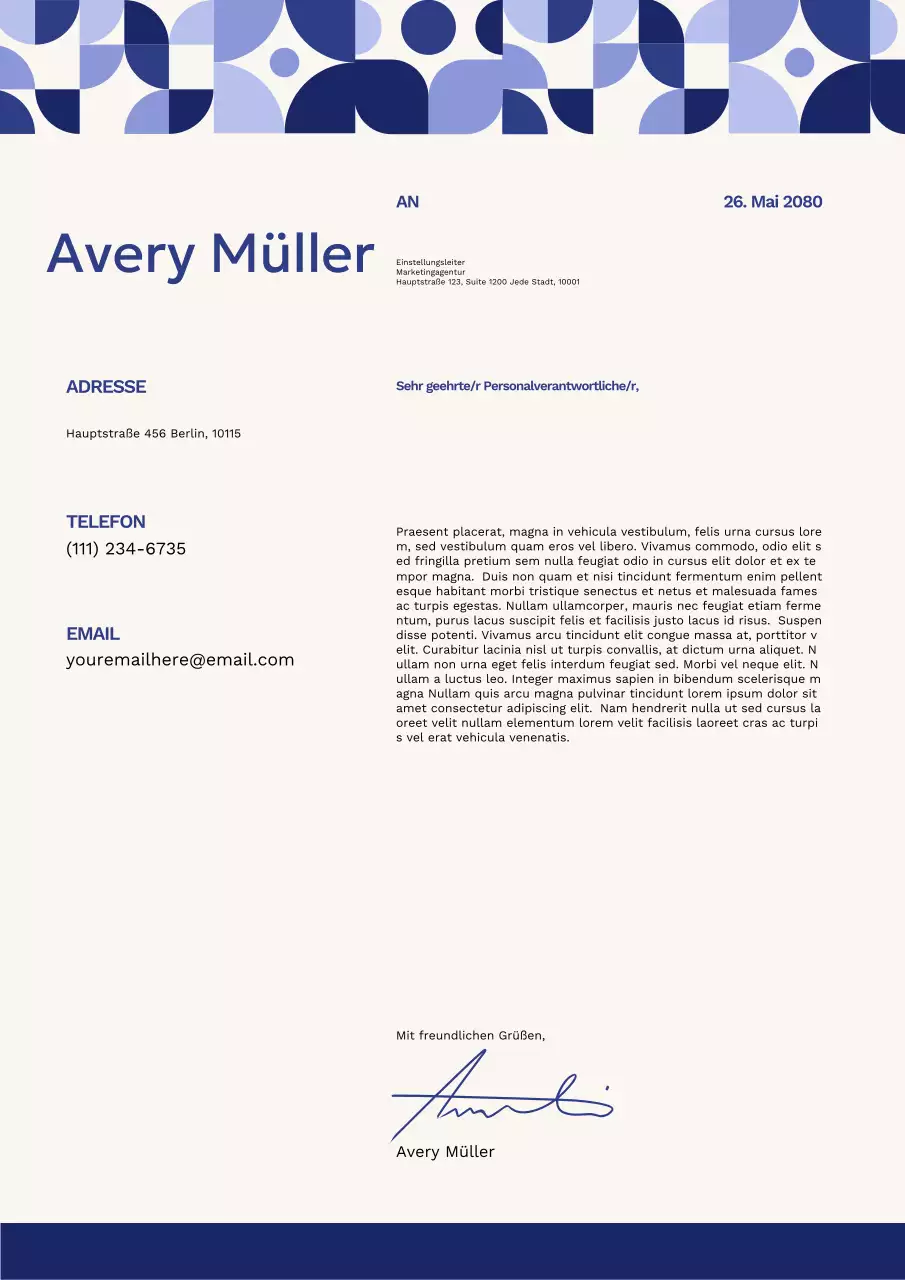 Blau-weißes geometrisches Anschreiben Poster