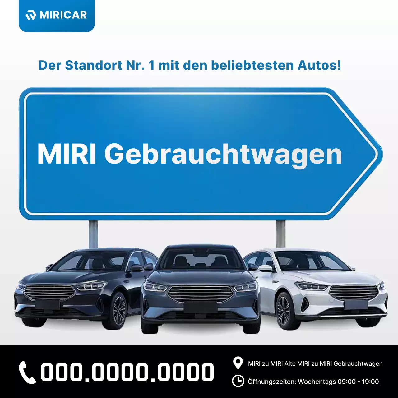 Blaue moderne Gebrauchtwagenanzeige