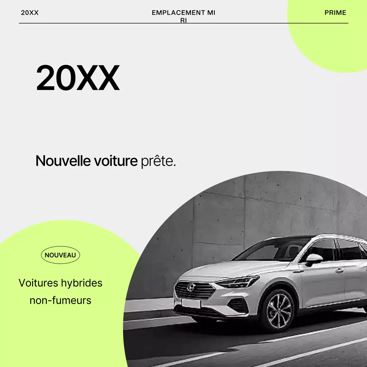 Annonce simple de location de voiture en gris et vert citron