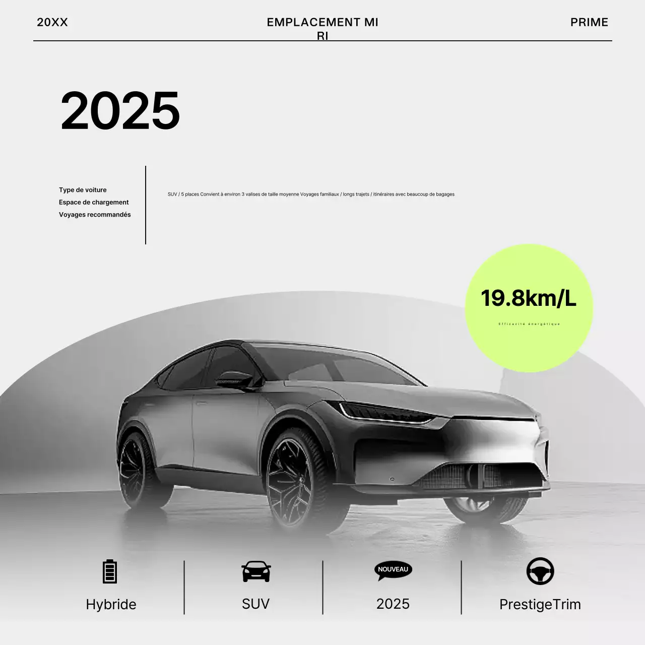 Annonce simple de location de voiture en gris et vert citron