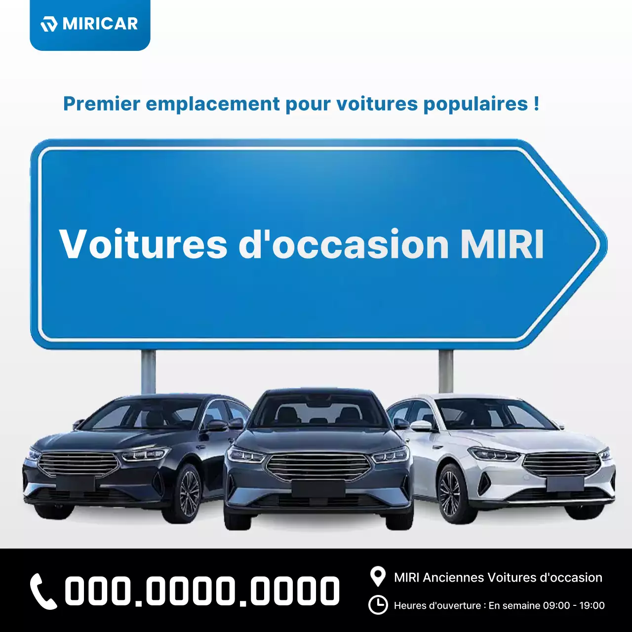 Publicité de voiture d'occasion moderne bleue
