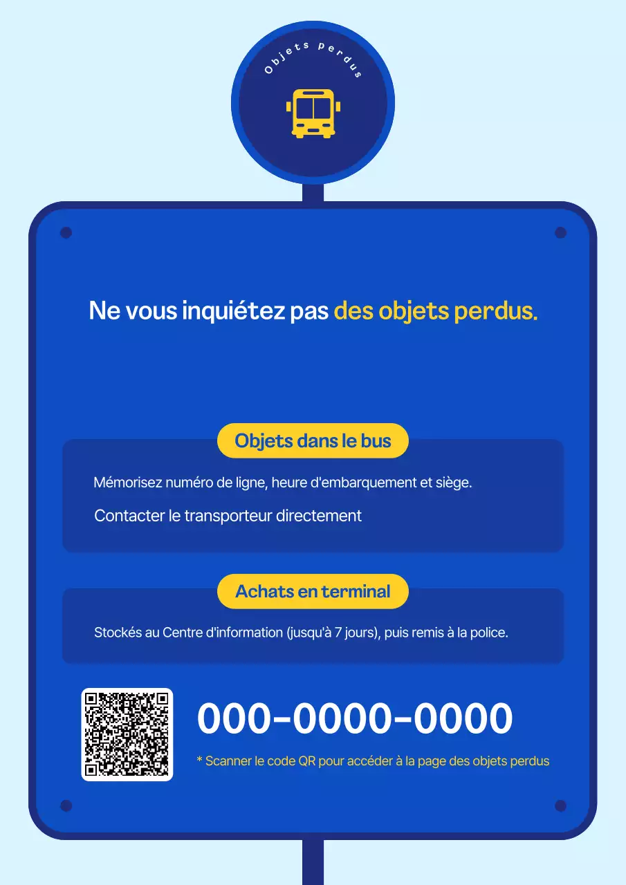 Avis de perte et de découverte du bus interurbain simple bleu