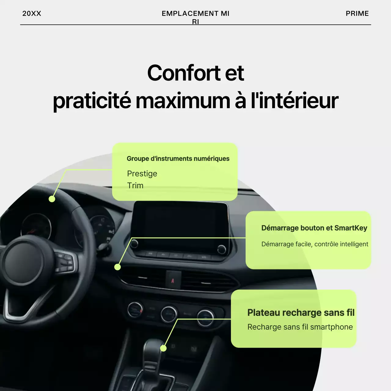 Annonce simple de location de voiture en gris et vert citron
