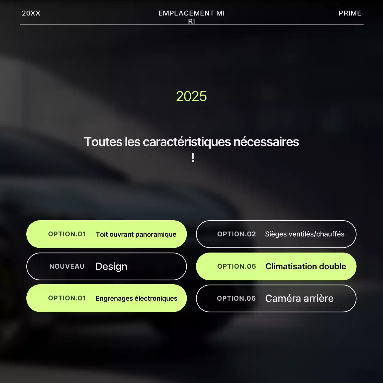 Annonce simple de location de voiture en gris et vert citron