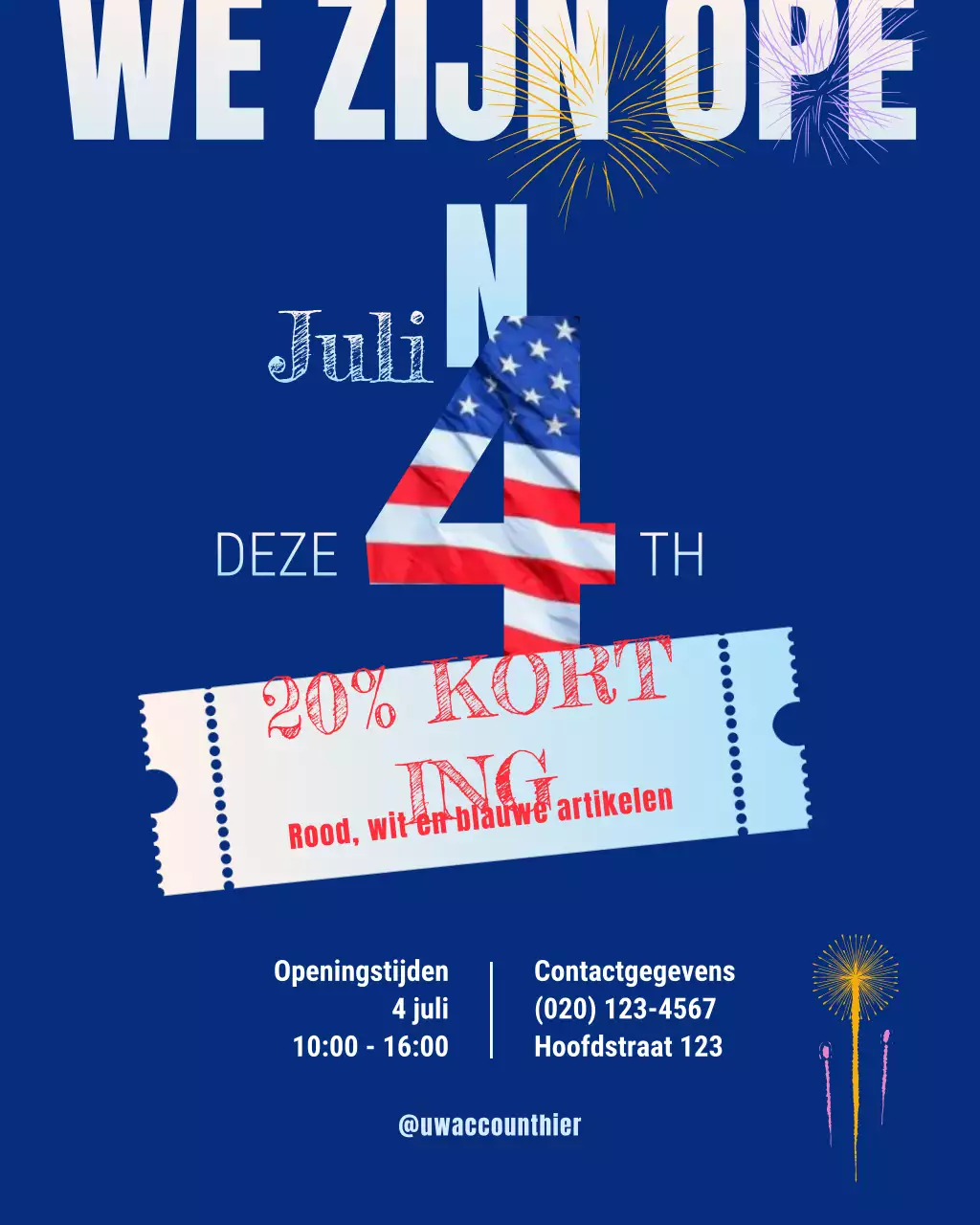 aankondiging van een blauwe patriottische verkoop