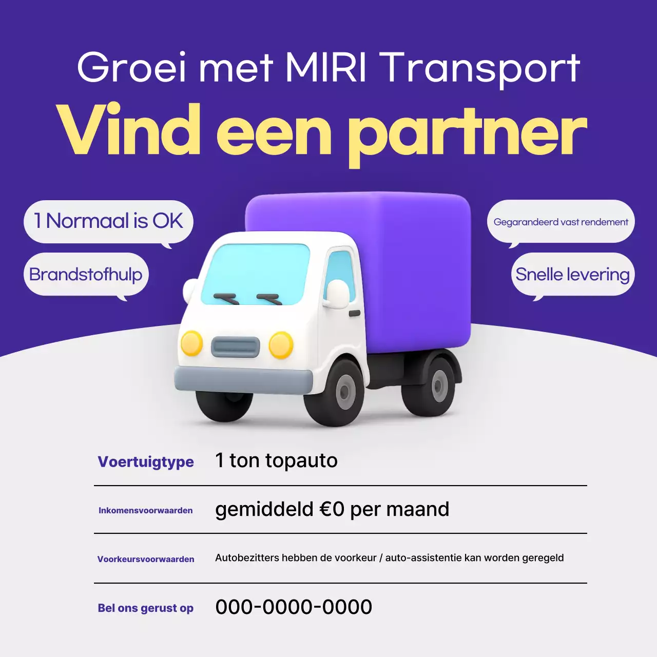 Aankondiging van de werving van vrachtwagenchauffeurs voor Bora Simple Logistics