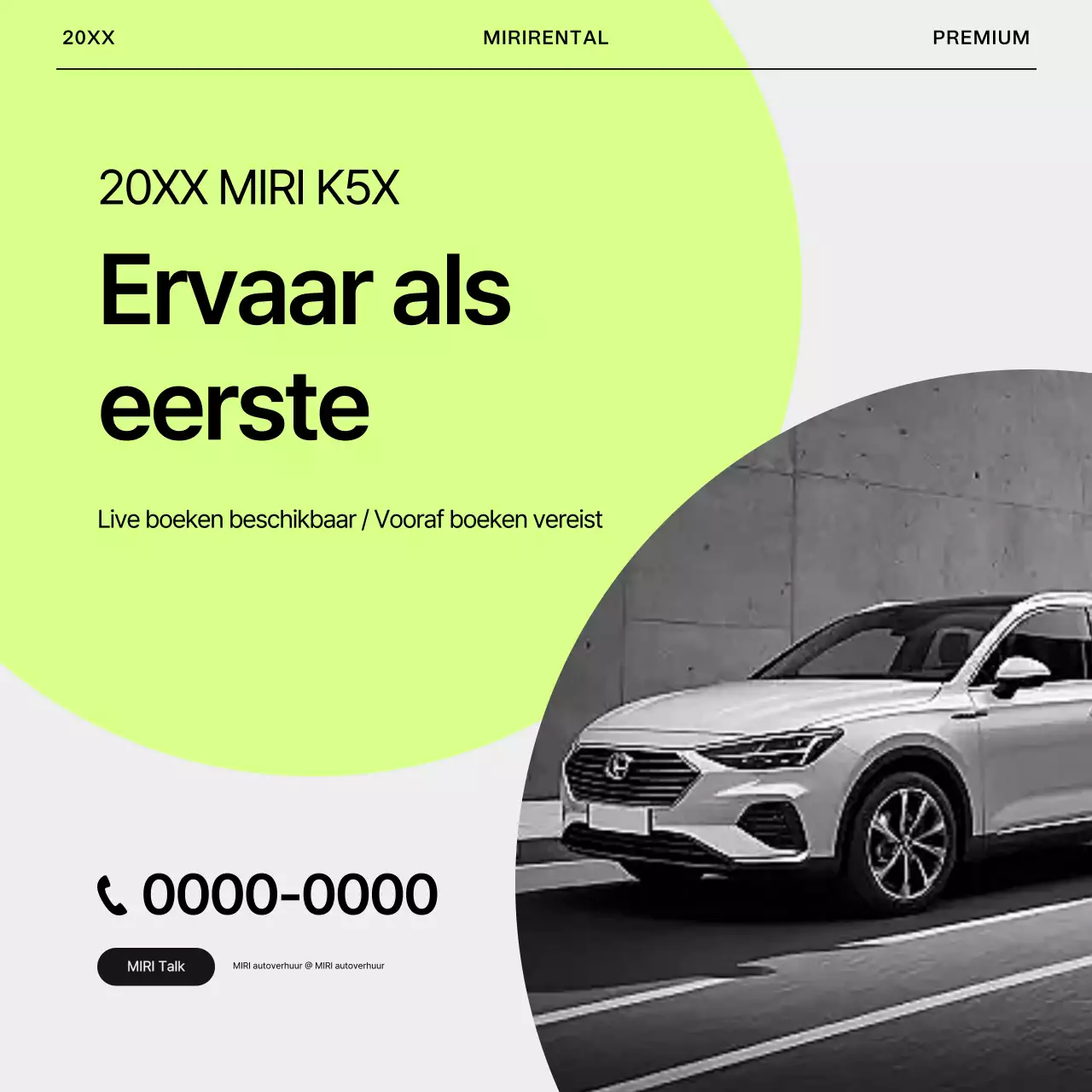 Eenvoudige advertentie voor huurauto in grijs en limoengroen