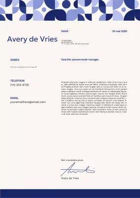 Blauwe en witte geometrische sollicitatiebriefposter
