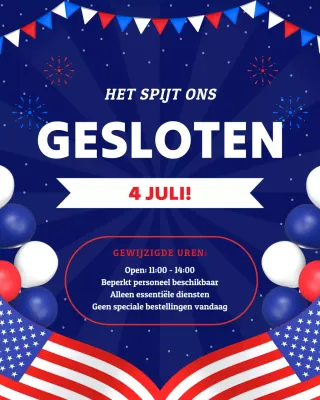 Blauw en rood modern 4 juli Wij zijn gesloten tijdens de openingstijden Instagram-bericht