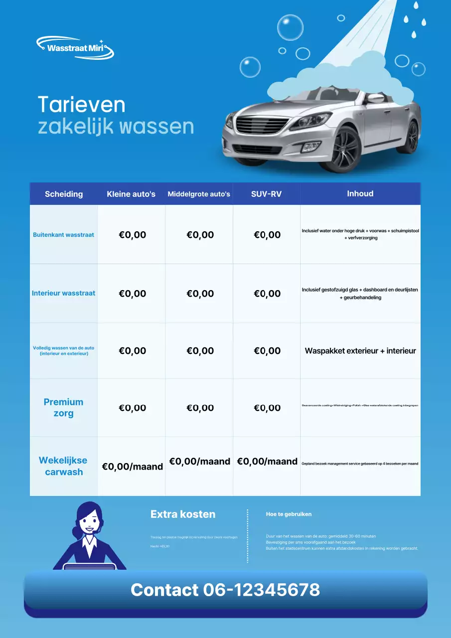 Blue Simple Autowas Tariefgids