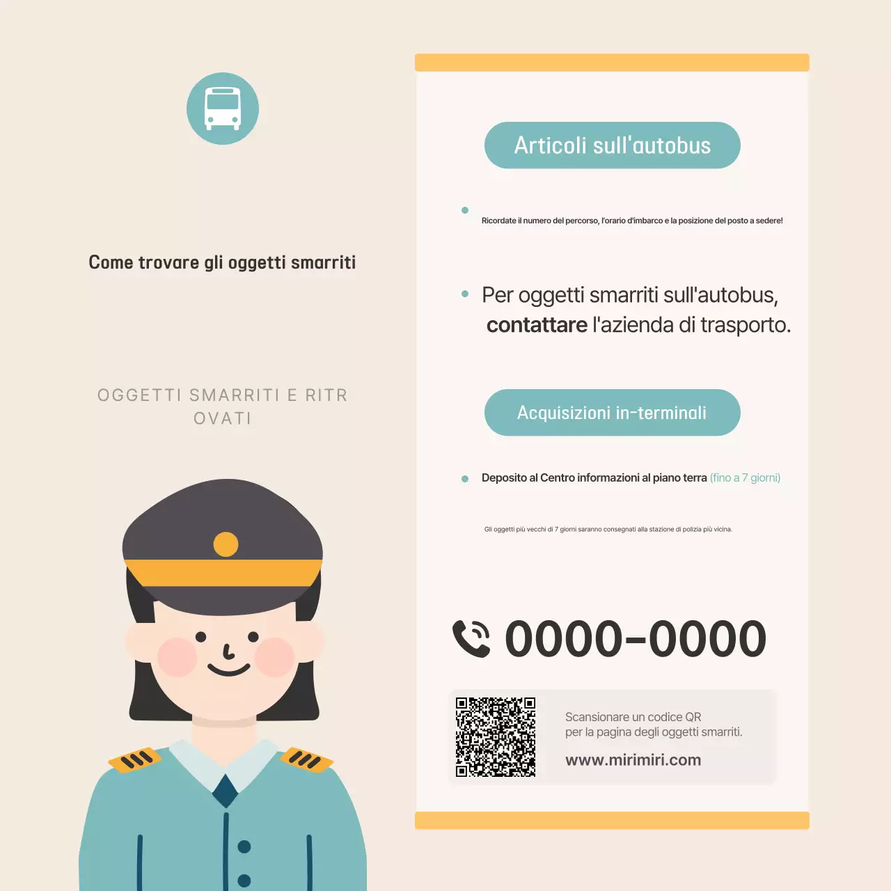 Informazioni sugli oggetti smarriti sugli autobus interurbani beige e puliti