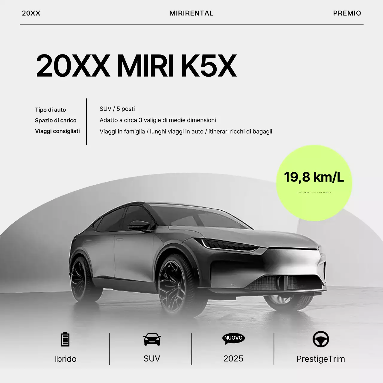 Annuncio semplice per auto a noleggio in grigio e verde lime