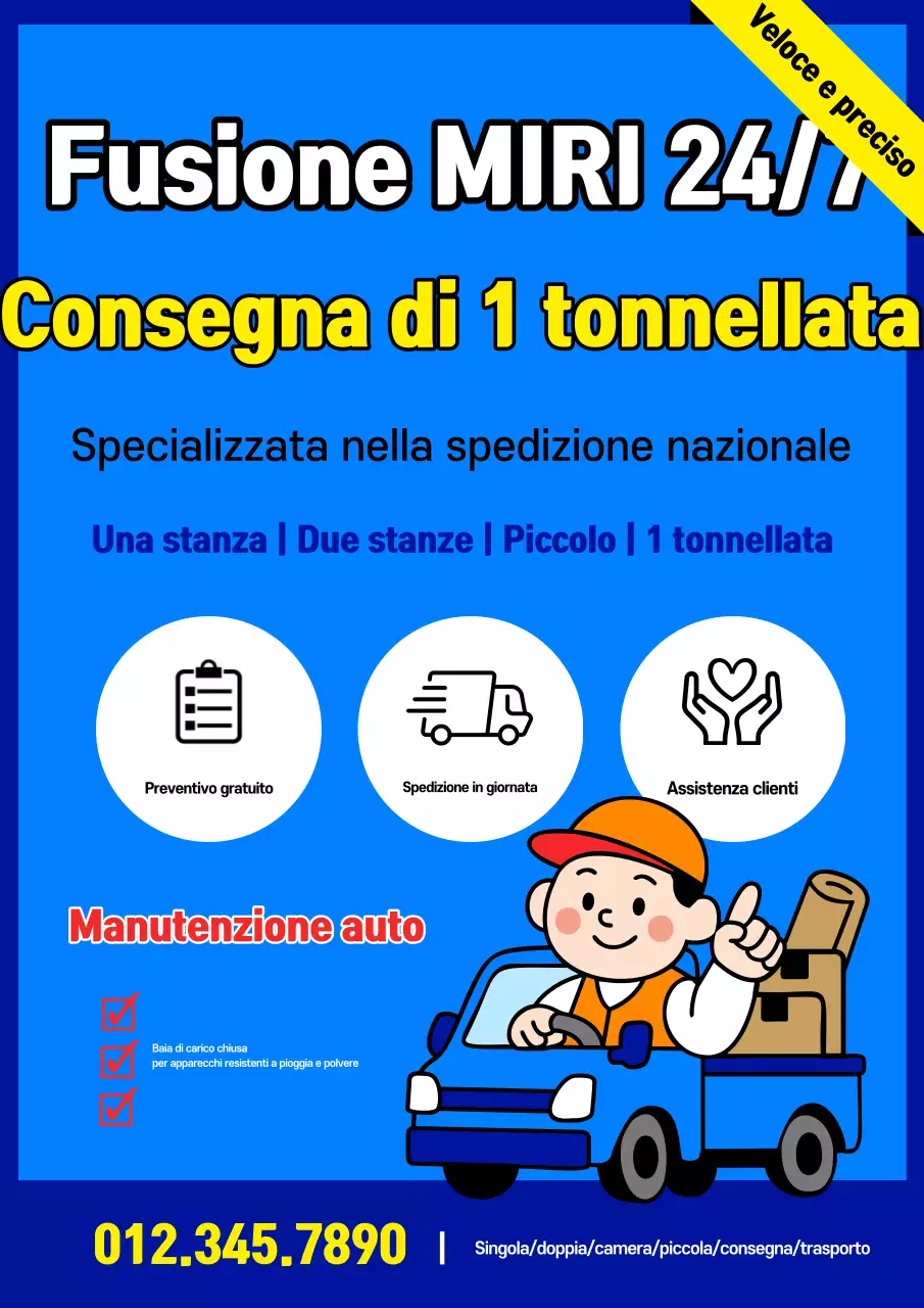 Pubblicità semplice per il trasporto di merci blu da 1 tonnellata