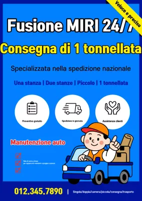 Pubblicità semplice per il trasporto di merci blu da 1 tonnellata
