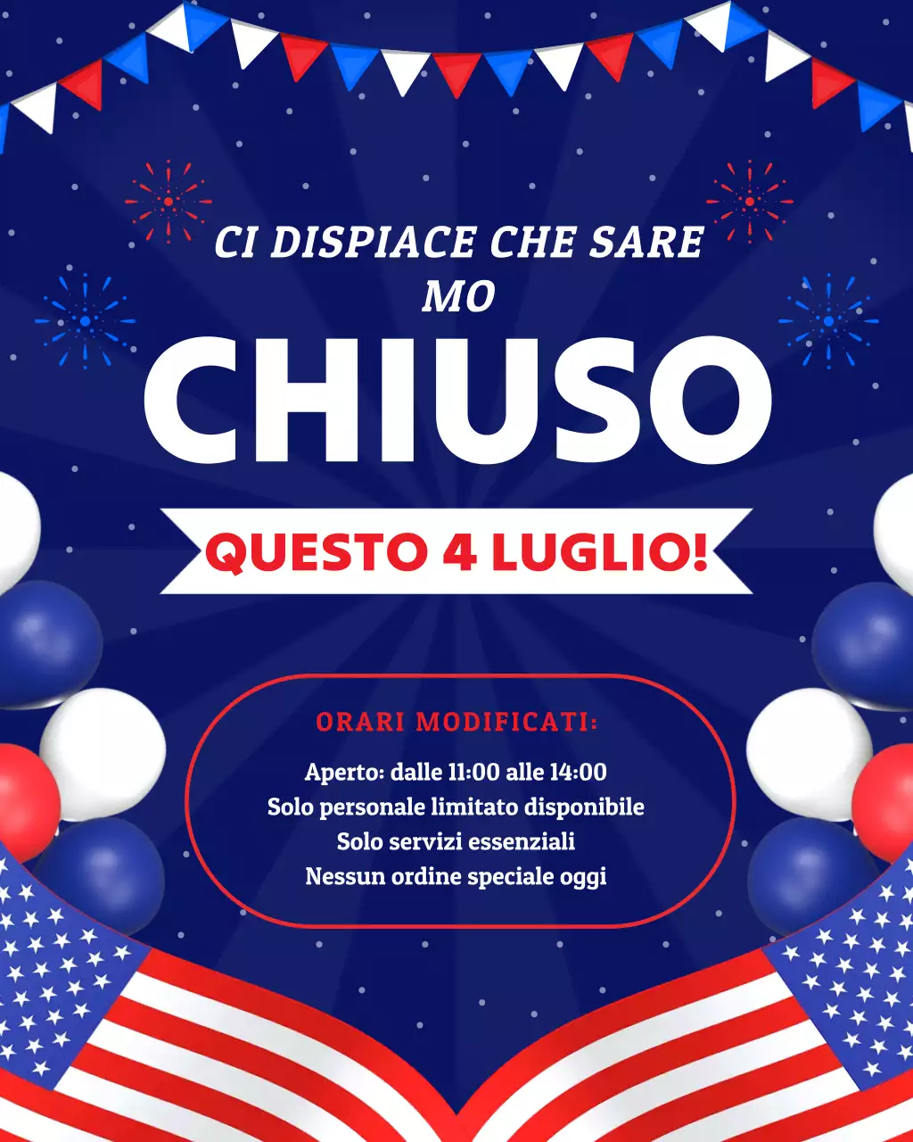 Blu e Rosso Moderno 4 luglio Siamo chiusi Orari Post Instagram