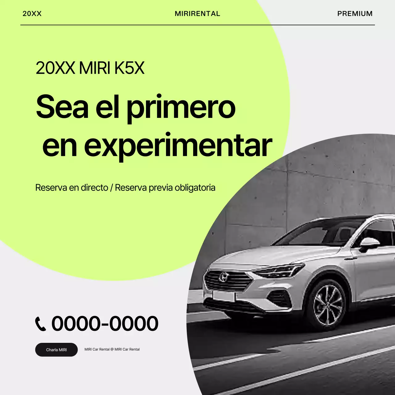 Anuncio sencillo de alquiler de coches en gris y verde lima.