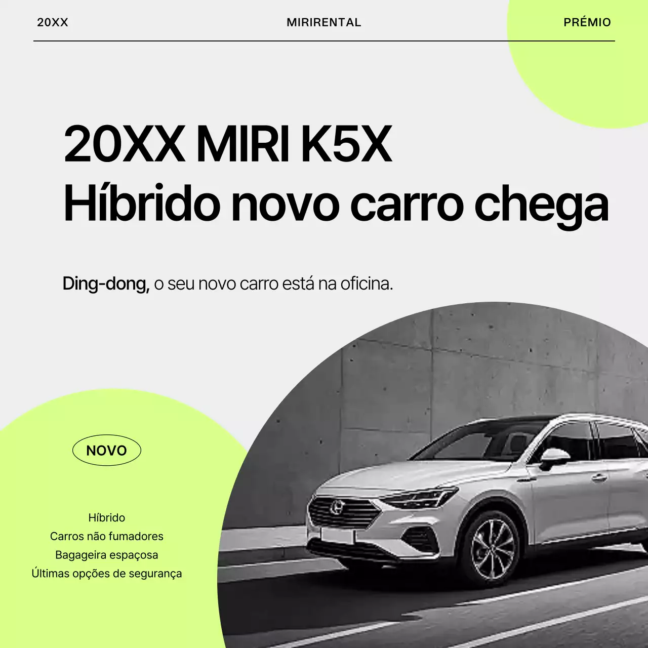 Anúncio simples de aluguel de carro em cinza e verde-limão