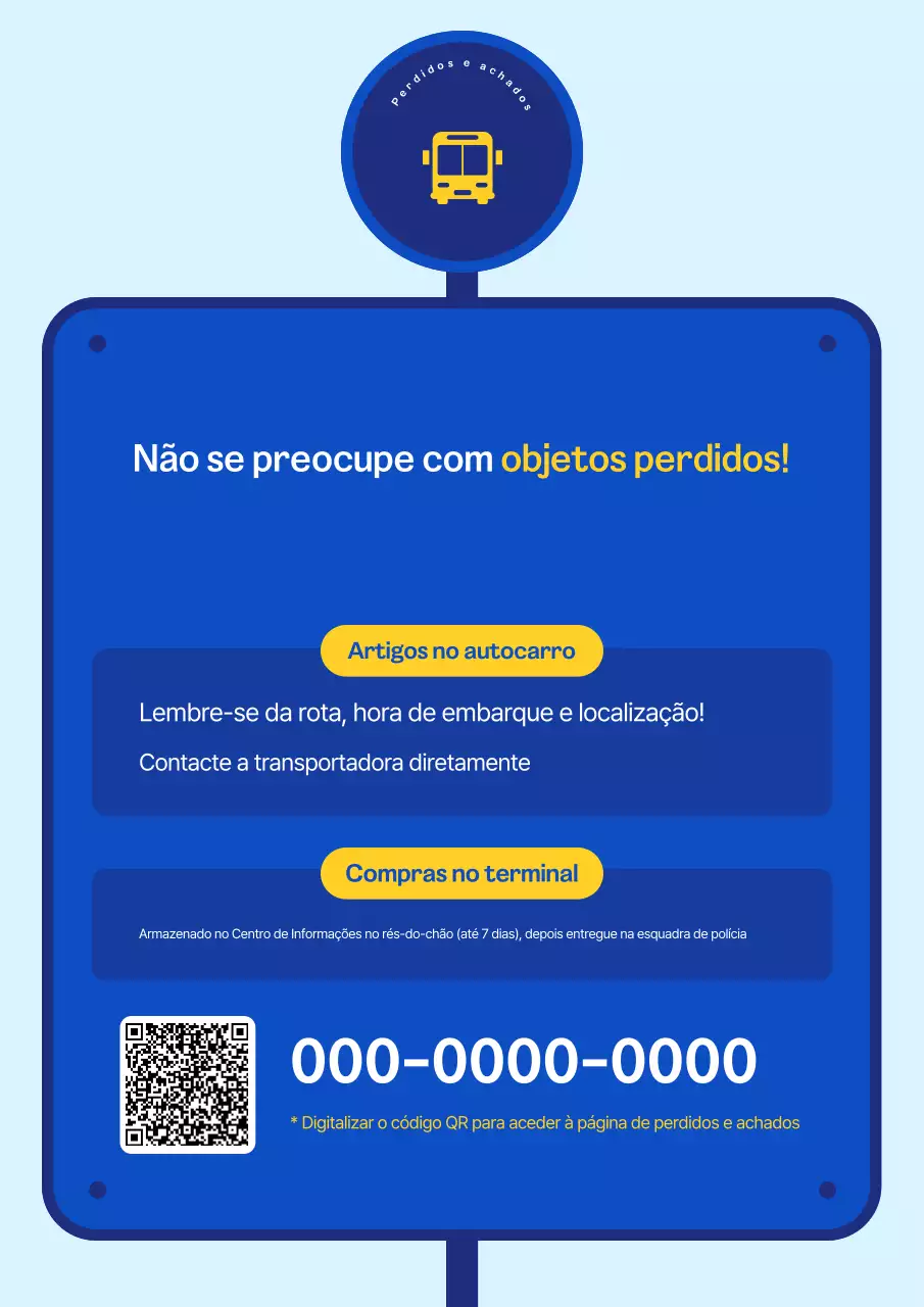 Aviso de achados e perdidos do ônibus intermunicipal Blue Simple