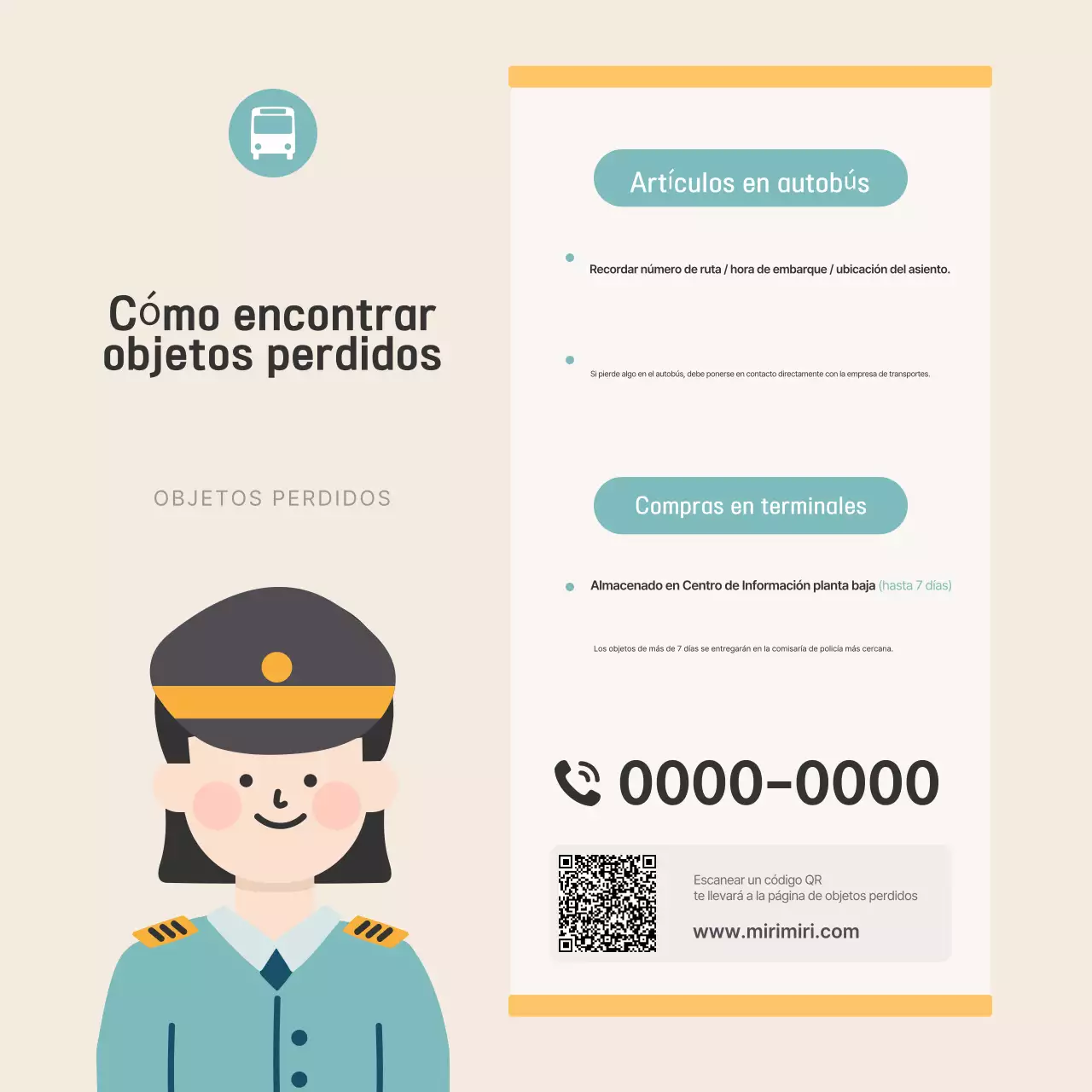 Información sobre objetos perdidos en autobuses interurbanos de color beige y limpio