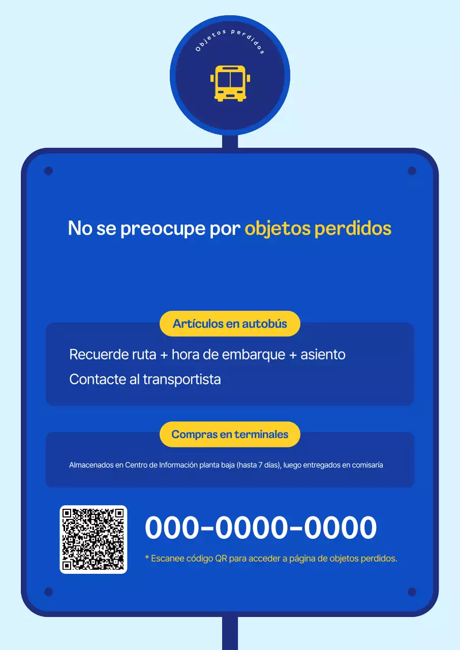 Aviso de objetos perdidos del autobús interurbano Blue Simple
