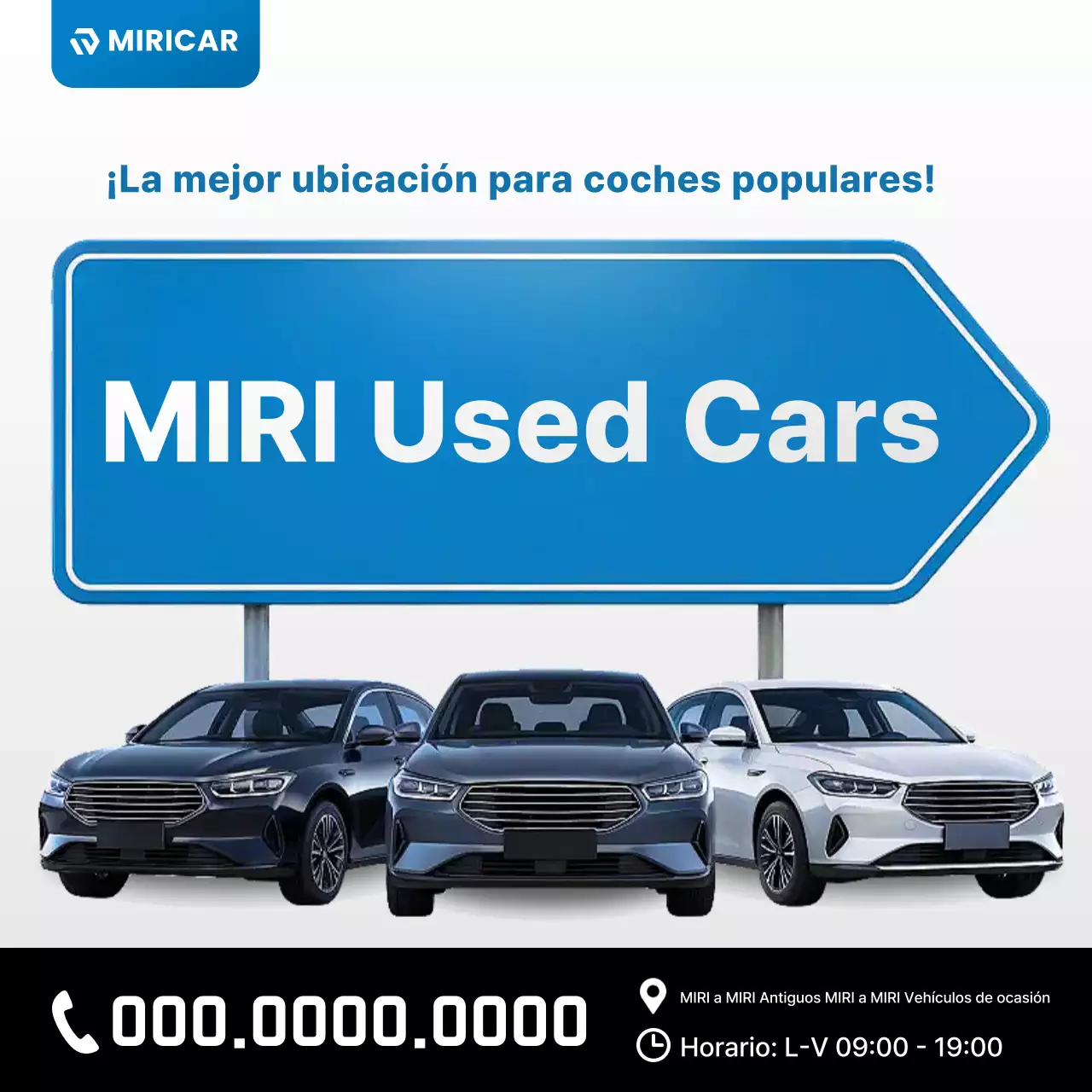 Anuncio de coche usado moderno de color azul