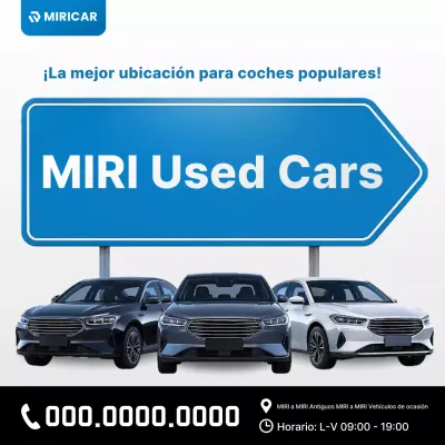 Anuncio de coche usado moderno de color azul