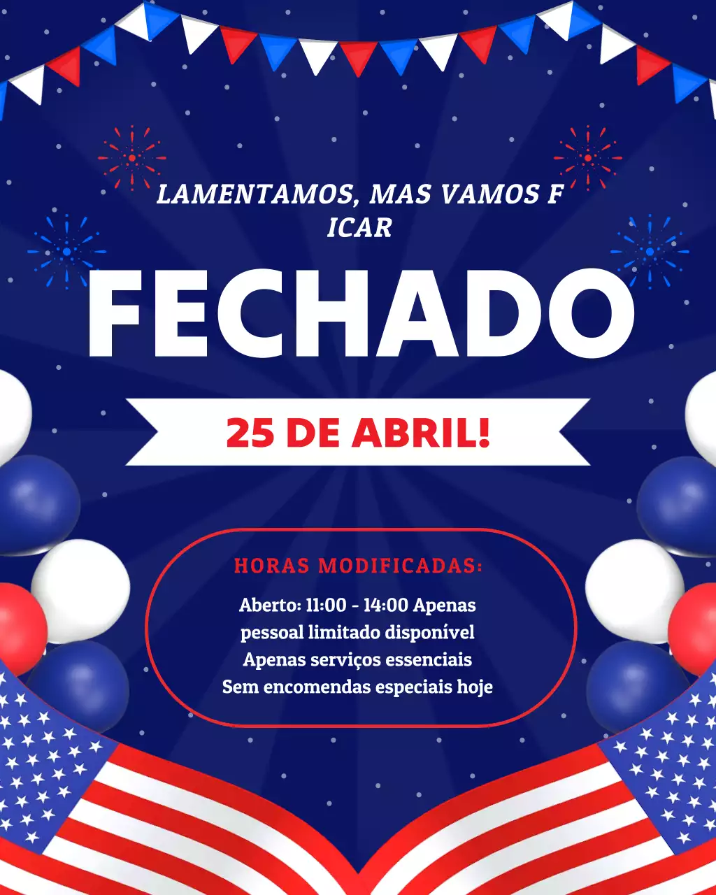 Postagem moderna do Instagram sobre o dia 4 de julho, estamos fechados