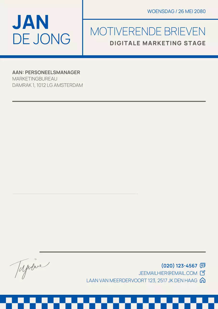 Minimalistische grijs-blauwe sollicitatiebrief voor een sollicitatieposter