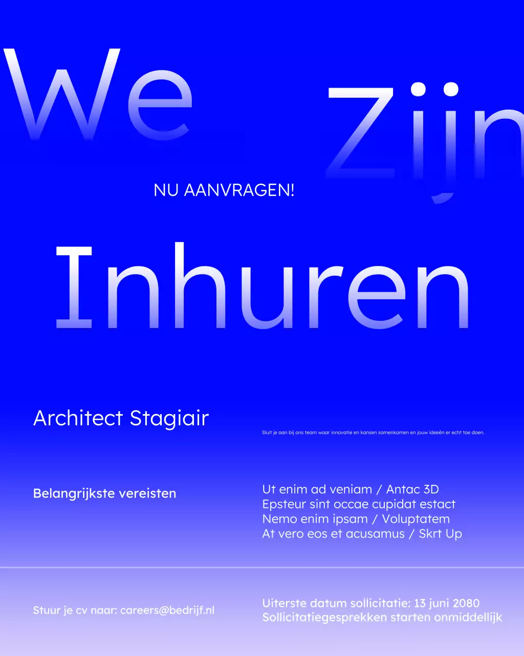 Moderne en trendy blauwe Instagram-post voor vacatures