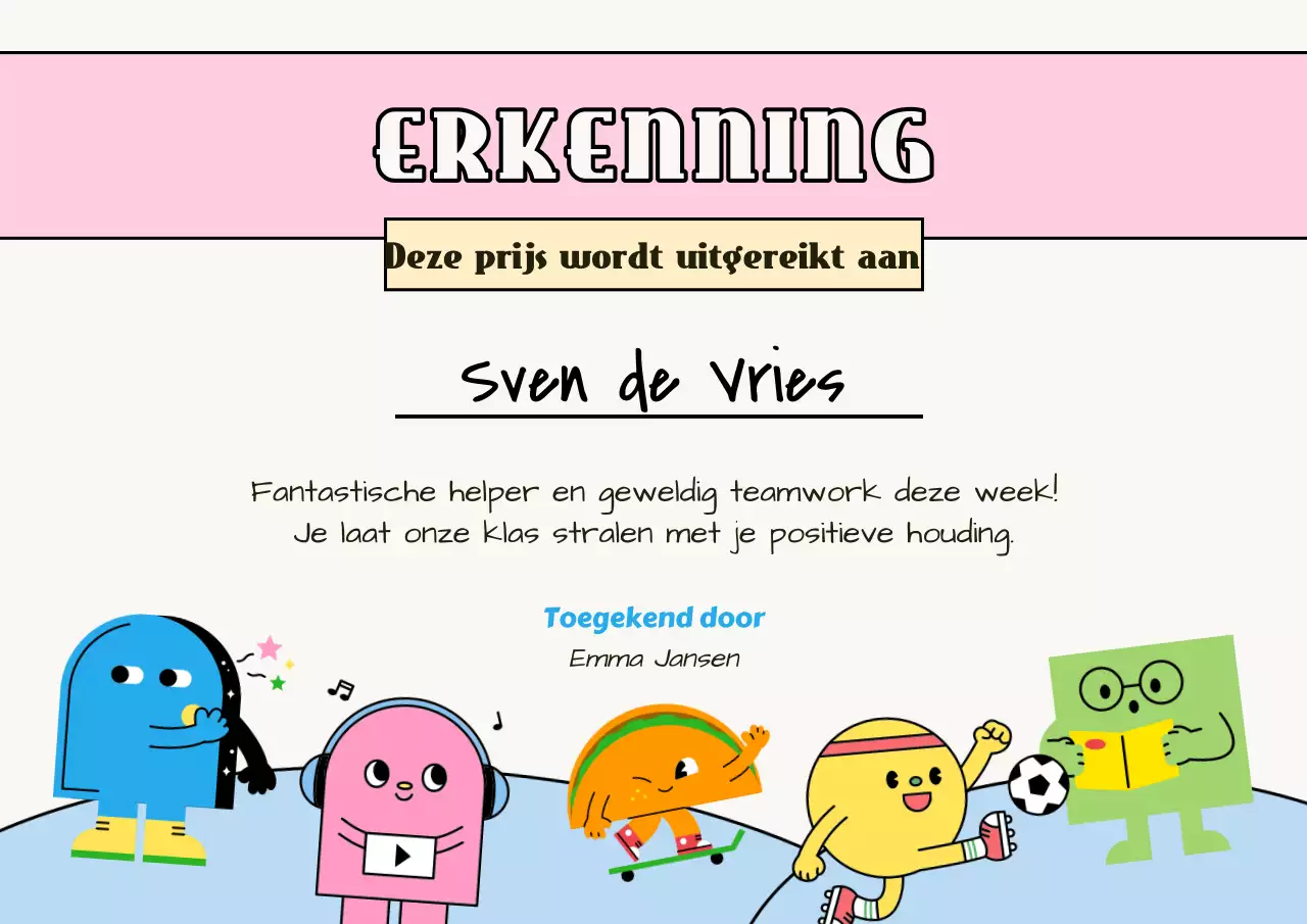 Roze Speelse Studentencertificaat