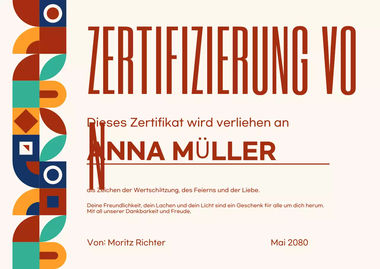 Farbenfrohes modernes Zertifikatsdokument-Poster