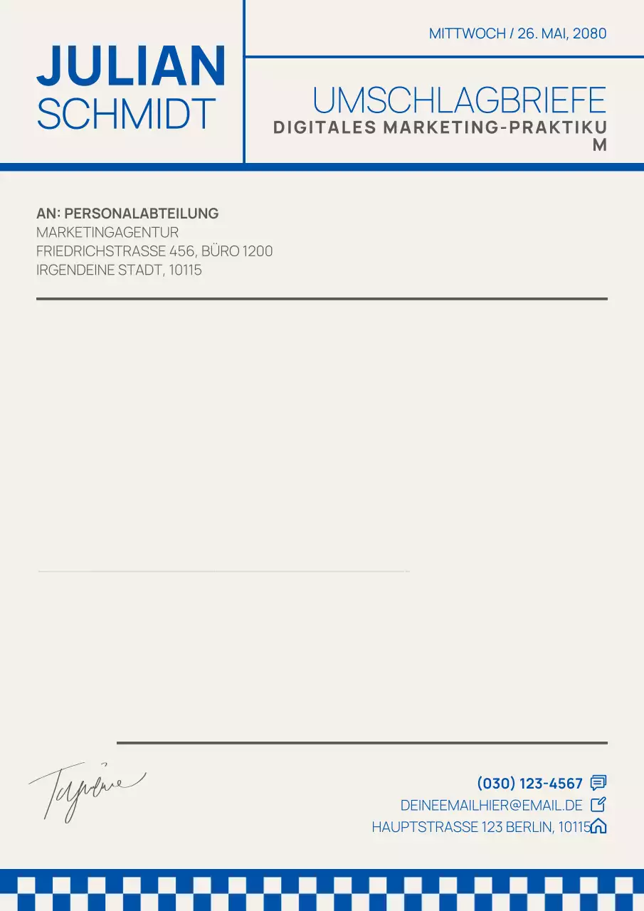 Minimalistisches grau-blaues Anschreiben für die Bewerbung Poster